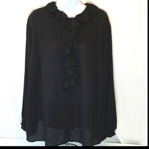 Nili Lotan Women's Black Ruffle Button  Long Sleeve Blouse Plus Size 1X